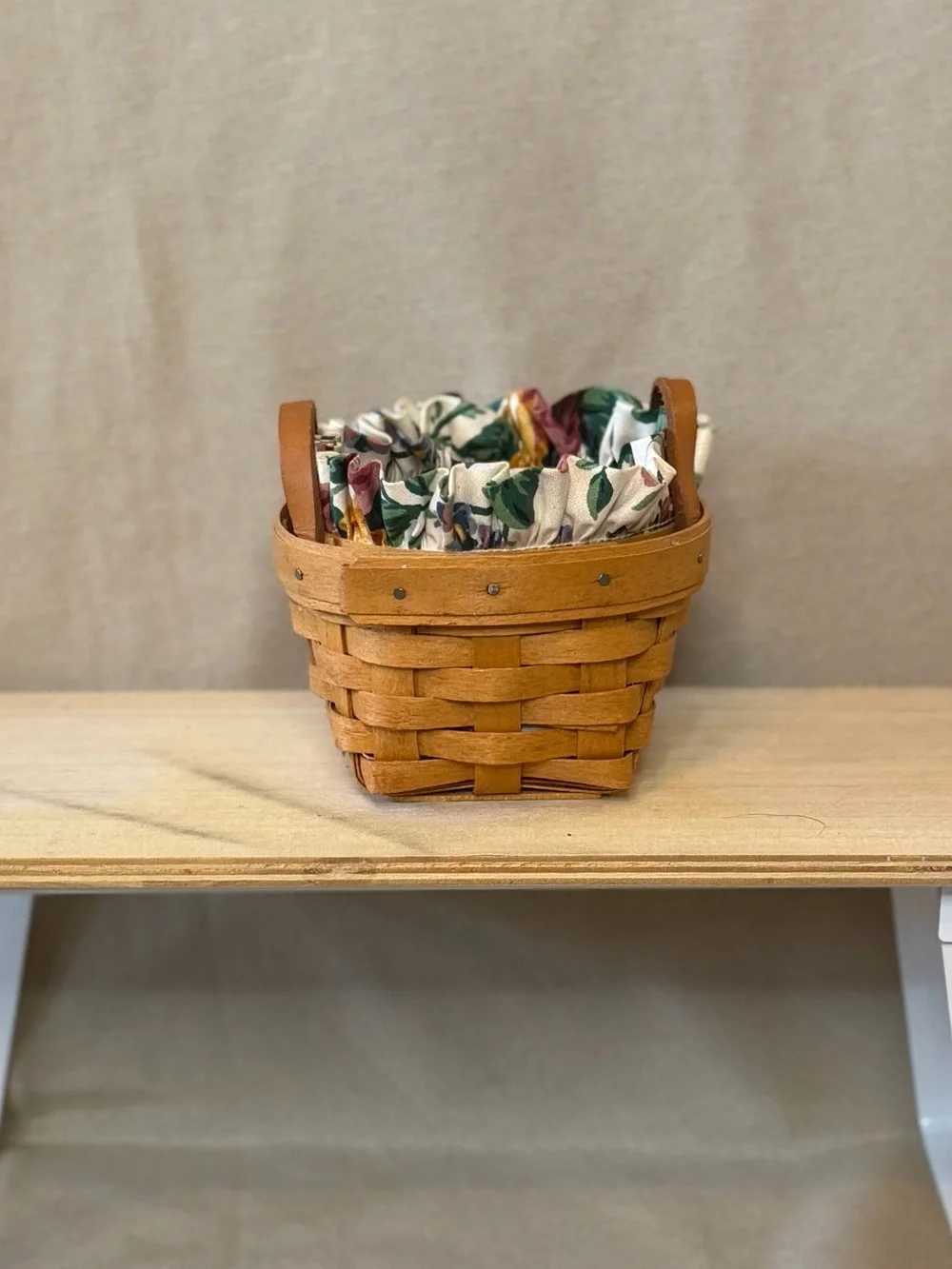 Longaberger Tan Basket with Floral Liner and Protector
